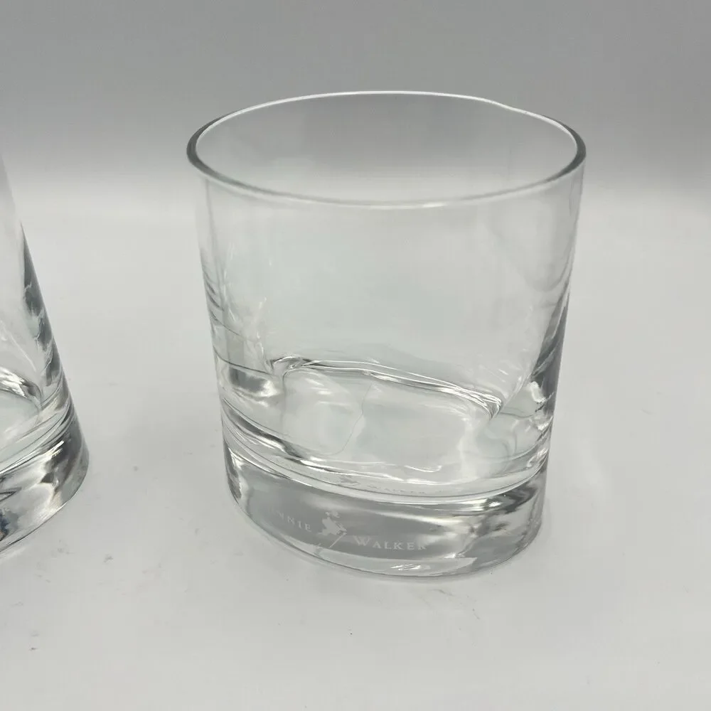 Pair Johnnie Walker Dandy Etched Lowball Glasses